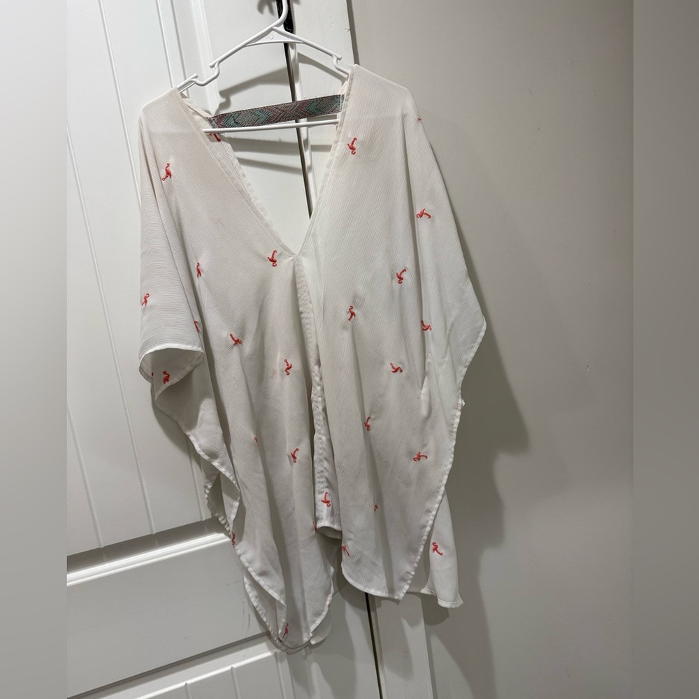 Xhilaration White and Red Swim Coverup with Flowy Silhouette